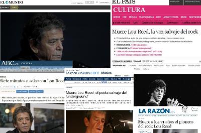 Noticias de la muerte de Lou Reed en El Mundo, La Vanguardia, El País, La Razón y el ABC